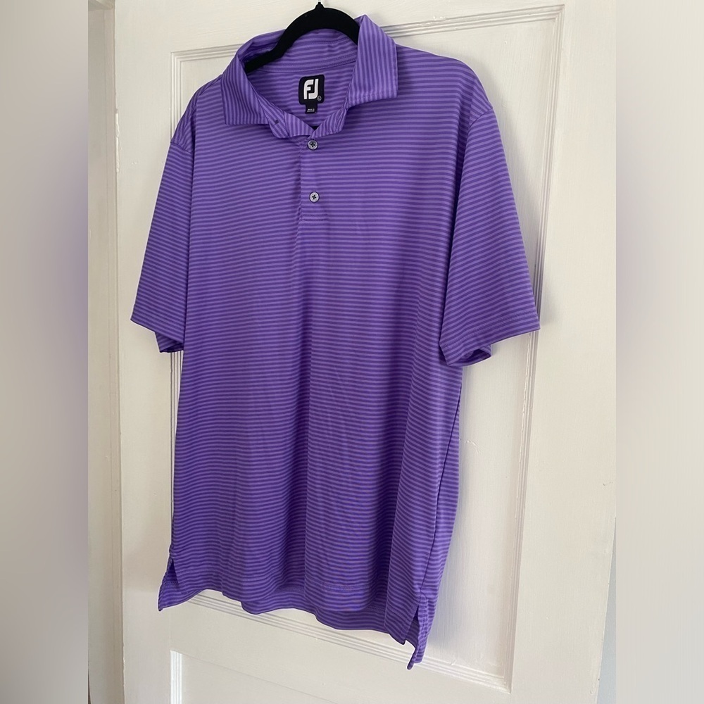 FOOTJOY Performance Golf Short Sleeve Pique Polo Men’s Size L in Purple Stripe - Picture 6 of 9